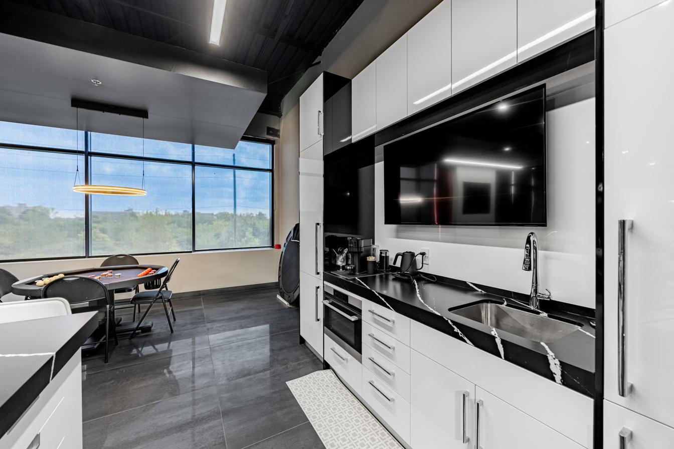 Second-floor kitchen counter and island.
